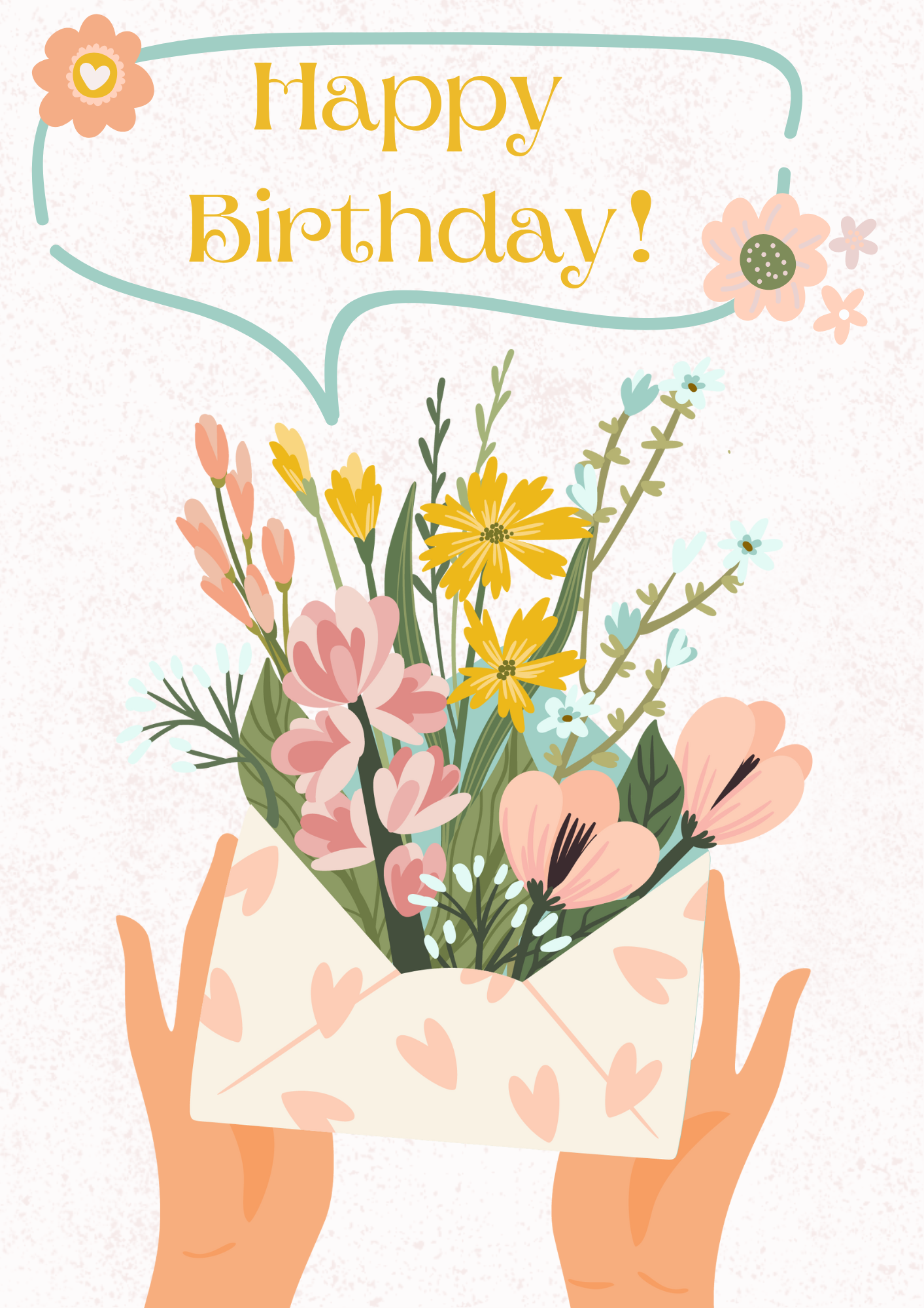 Floral Envelope Birthday Greeting Card
