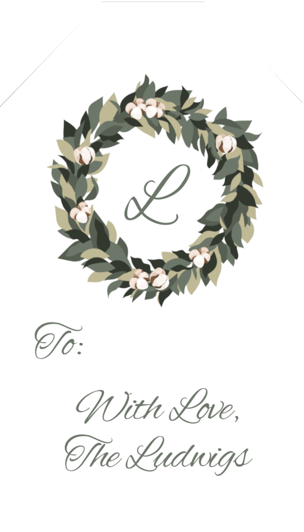 Holly Wreath Monogrammed Printed Holiday Gift Tags