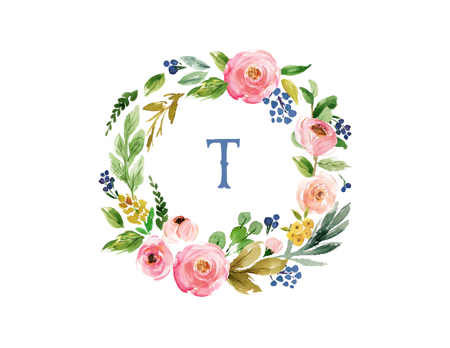 Spring Floral Wreath Monogram Note Cards