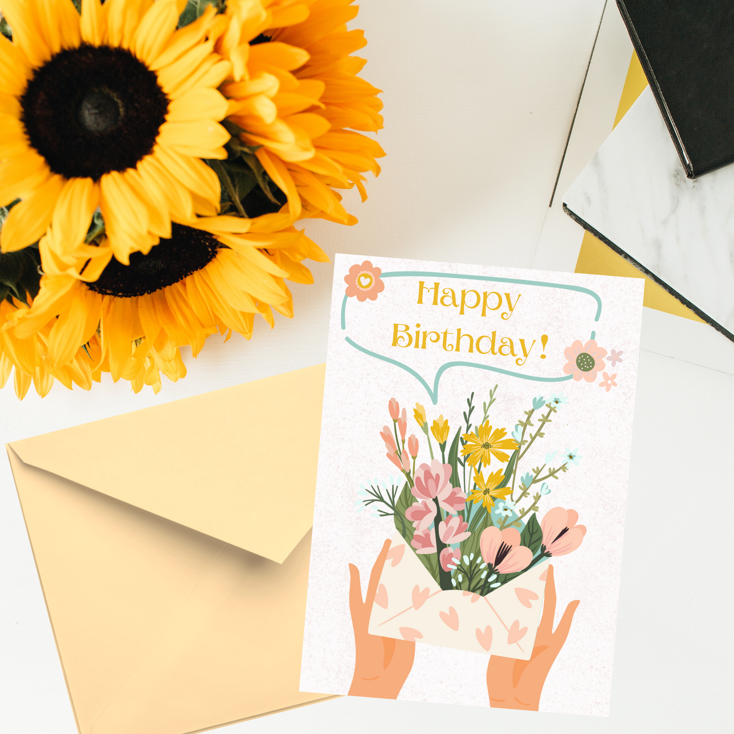Floral Envelope Birthday Greeting Card