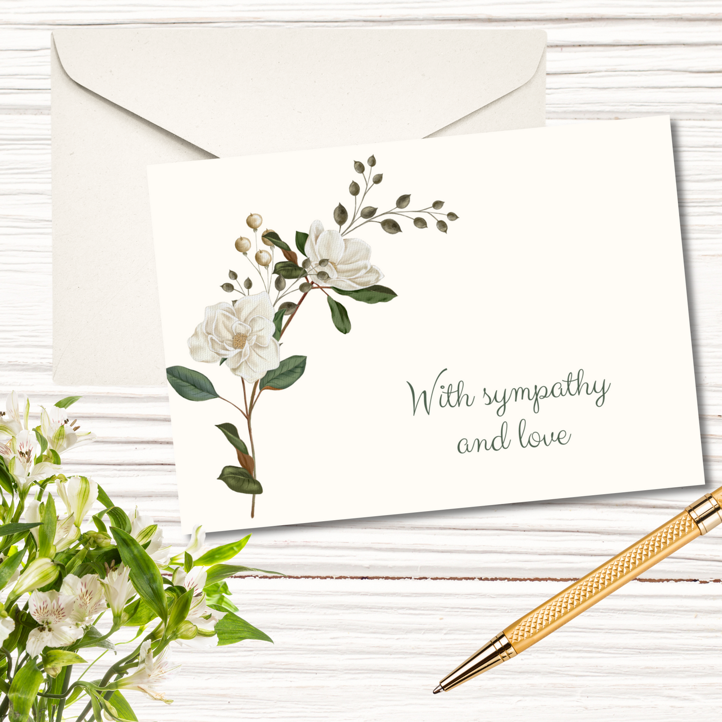 White Flower Branch Sympathy Card