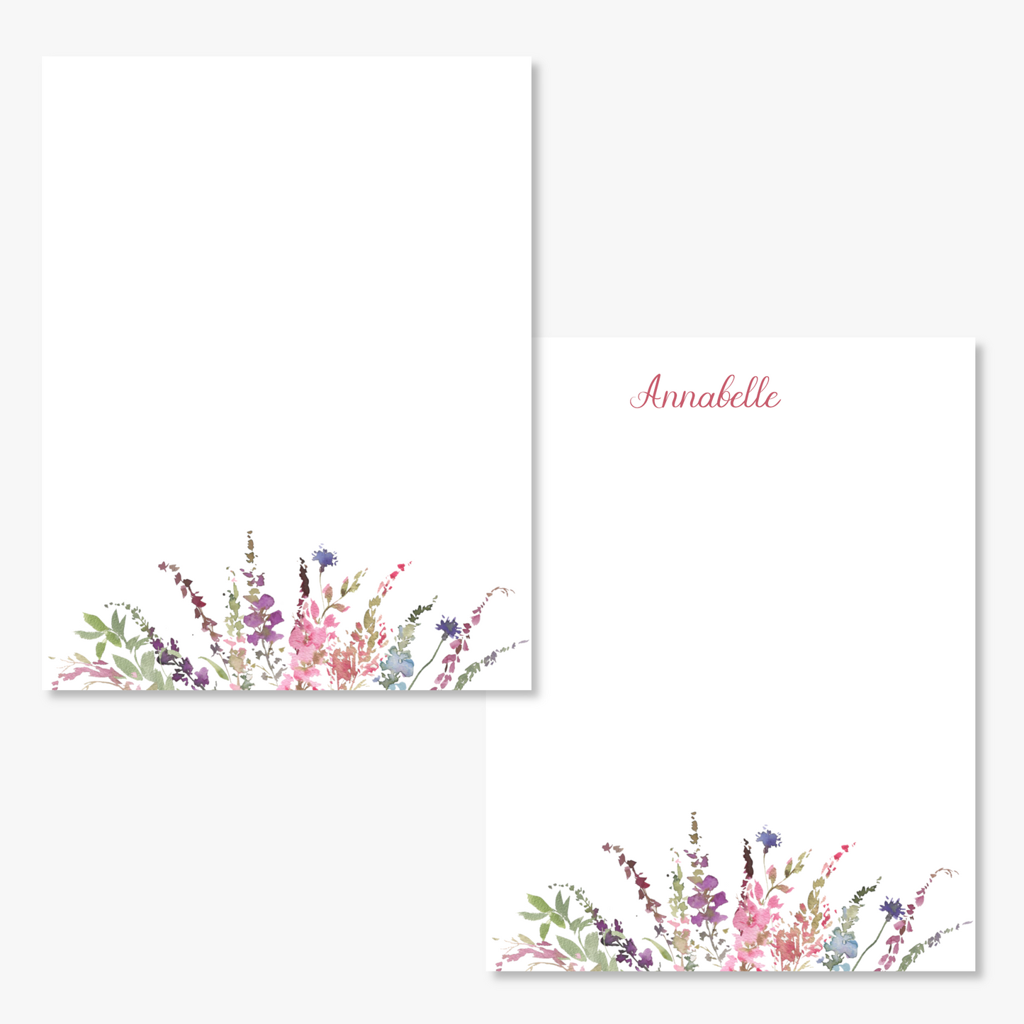 Watercolor Meadow Wildflower Floral Border Note Pad | 50 Sheets