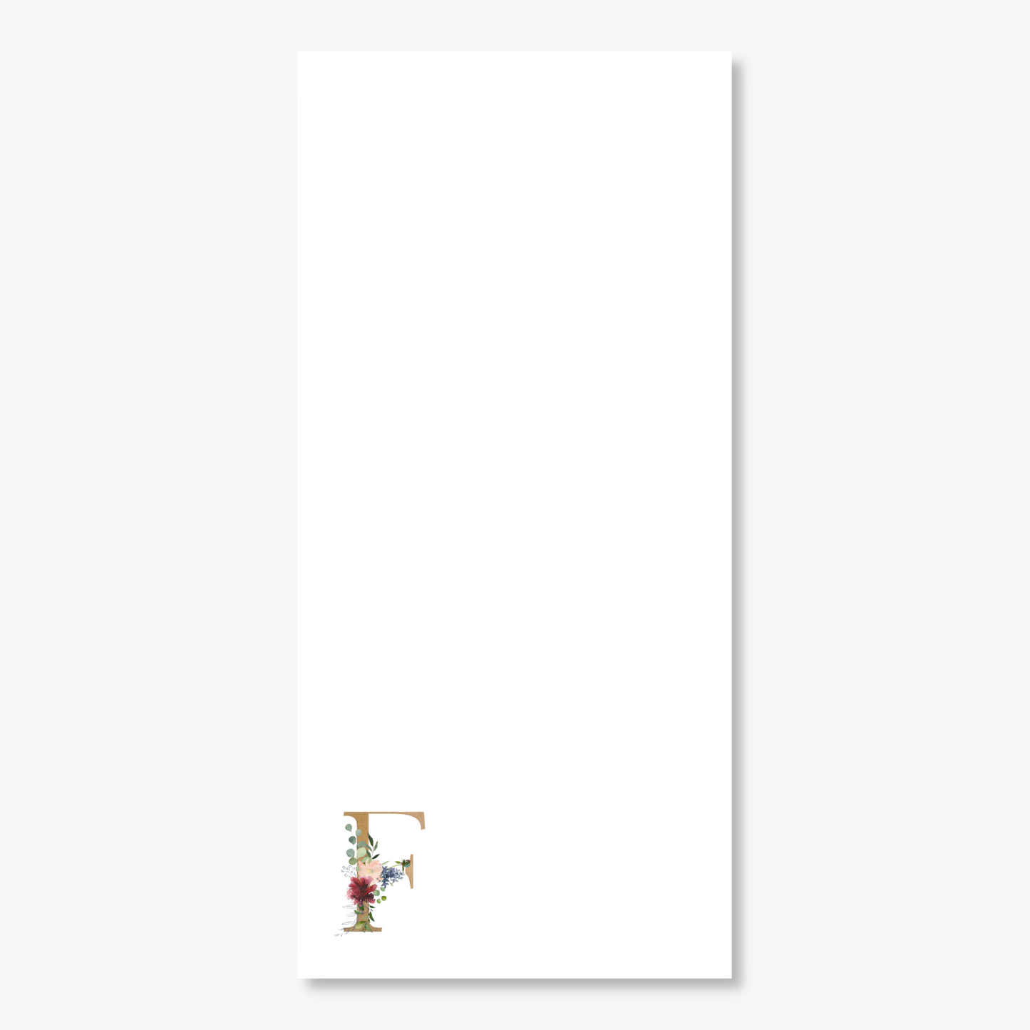 Burgundy Watercolor Floral Monogrammed Long Note Pad | 50 Sheets