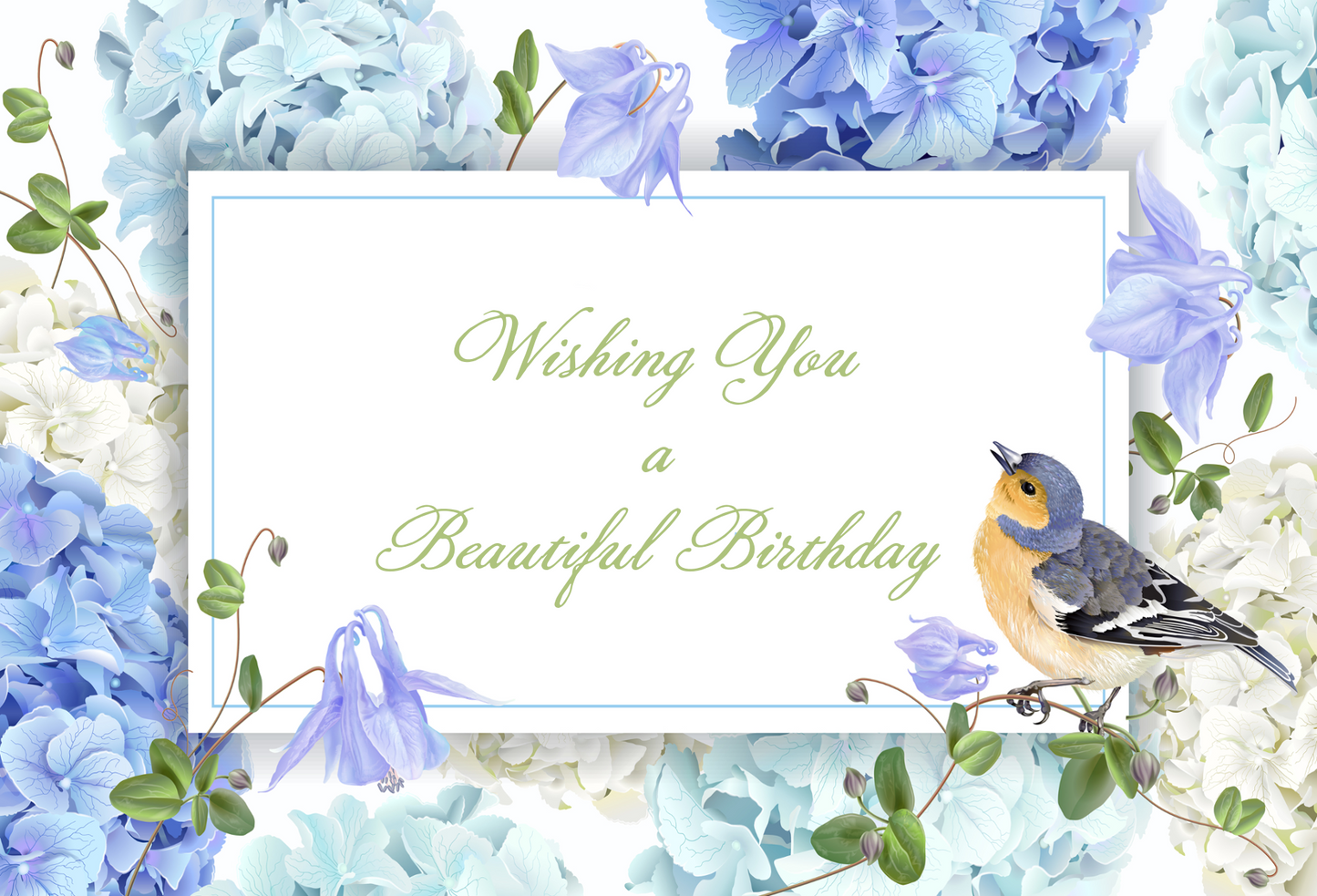 Bird and Hydrangeas Birthday Greeting Card