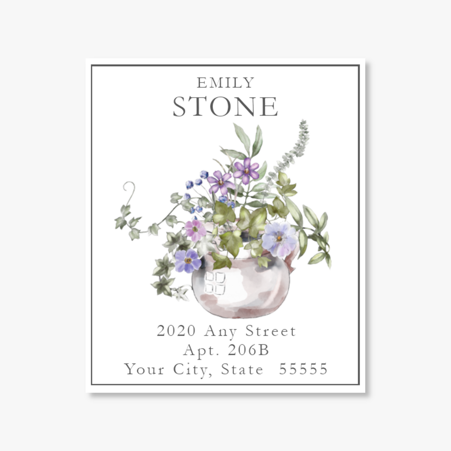 Lavender Floral Pot Printed Return Address Labels