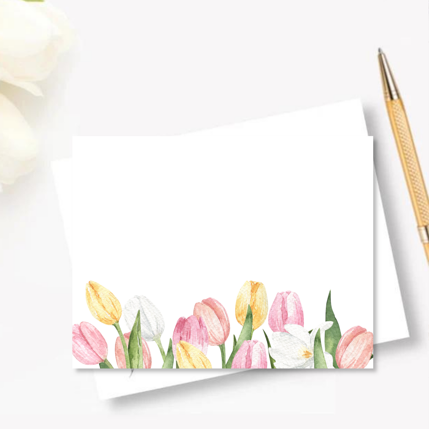 Pastel Tulip Border Flat Notes