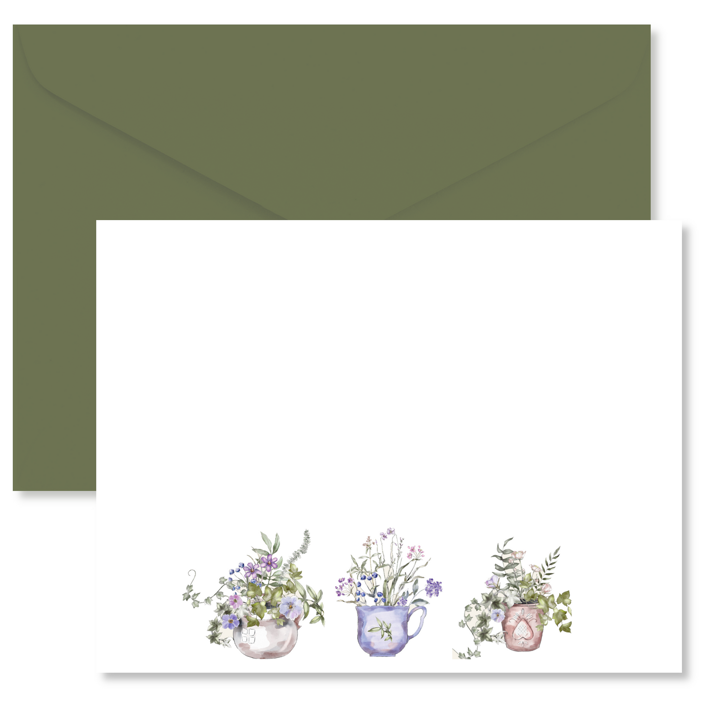 Lavender Floral Flower Pots Flat Note Card Set