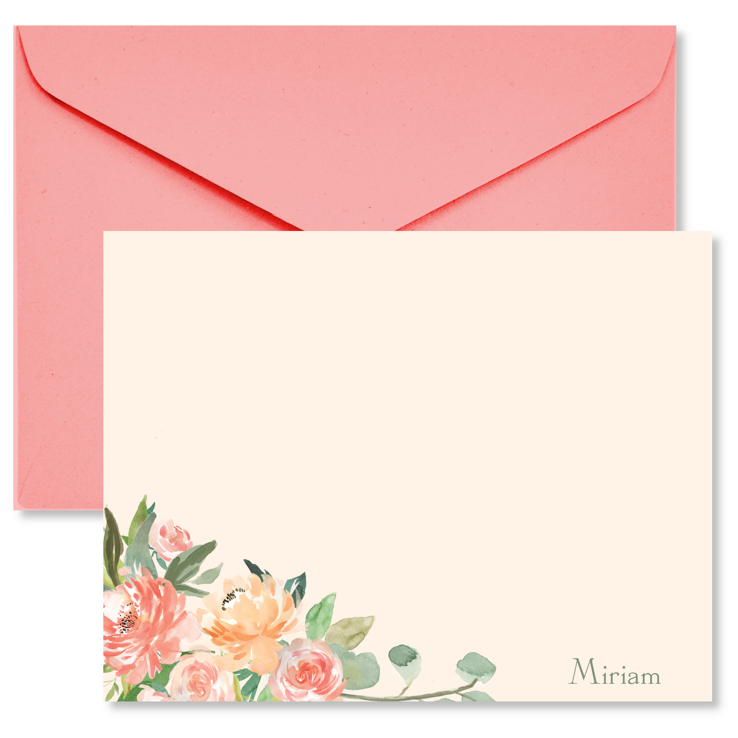 Peach Floral Accent Flat Note Card Set